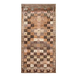 1920s Checks Tribal Antique S. Persian Gabbeh Rug 4'3" X 8'8' Handknotted Wool Carpet For Sale