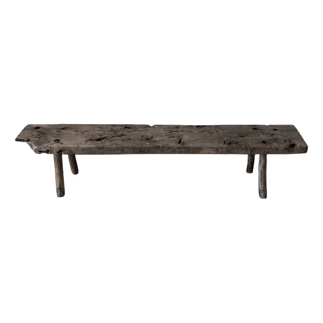 Vintage Raw Wood Bench For Sale
