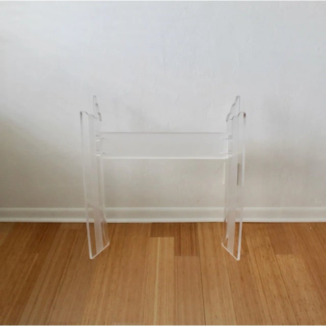 Vintage Mid Century Modern Rectangular Lucite Acrylic Clear Frosted Cascading Console Table Desk Base. Good vintage...