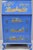 Vintage Chinoiserie Blue Hand Painted Gold Gilt Narrow Bookcase Secretary Desk For Sale - Image 4 of 18