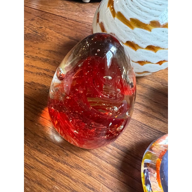 1970s Collection of Orange and Red Glass Paperweights- Set of 4 For Sale - Image 12 of 12