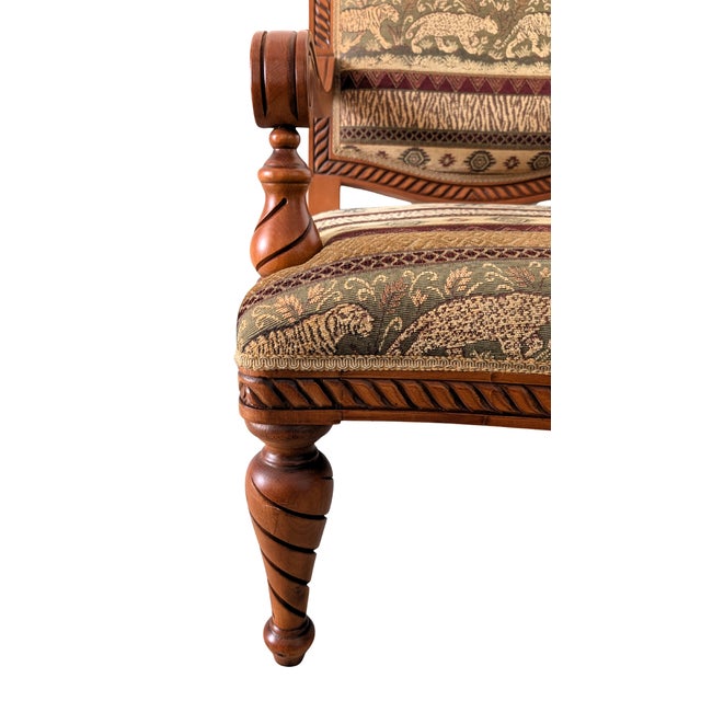 Late 20th Century Hand-Carved Oversized Armchairs Set of 2 With Safari-Inspired Upholstery For Sale - Image 6 of 7