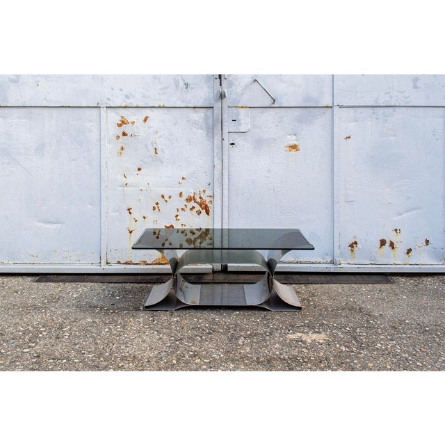 Coffee table with steel structure and glass top. Designer Franco Costalonga Producer Mimo Leone Technical Studio 70s I...