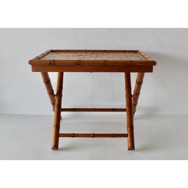 Vintage French Style Handcrafted Rectangle Bamboo Serving Folding Table Center Table X-Base Mid-Century For Sale - Image 10 of 14