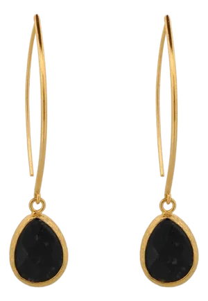 Black Onyx Gemstone & Gold Dangle Earrings, A Pair