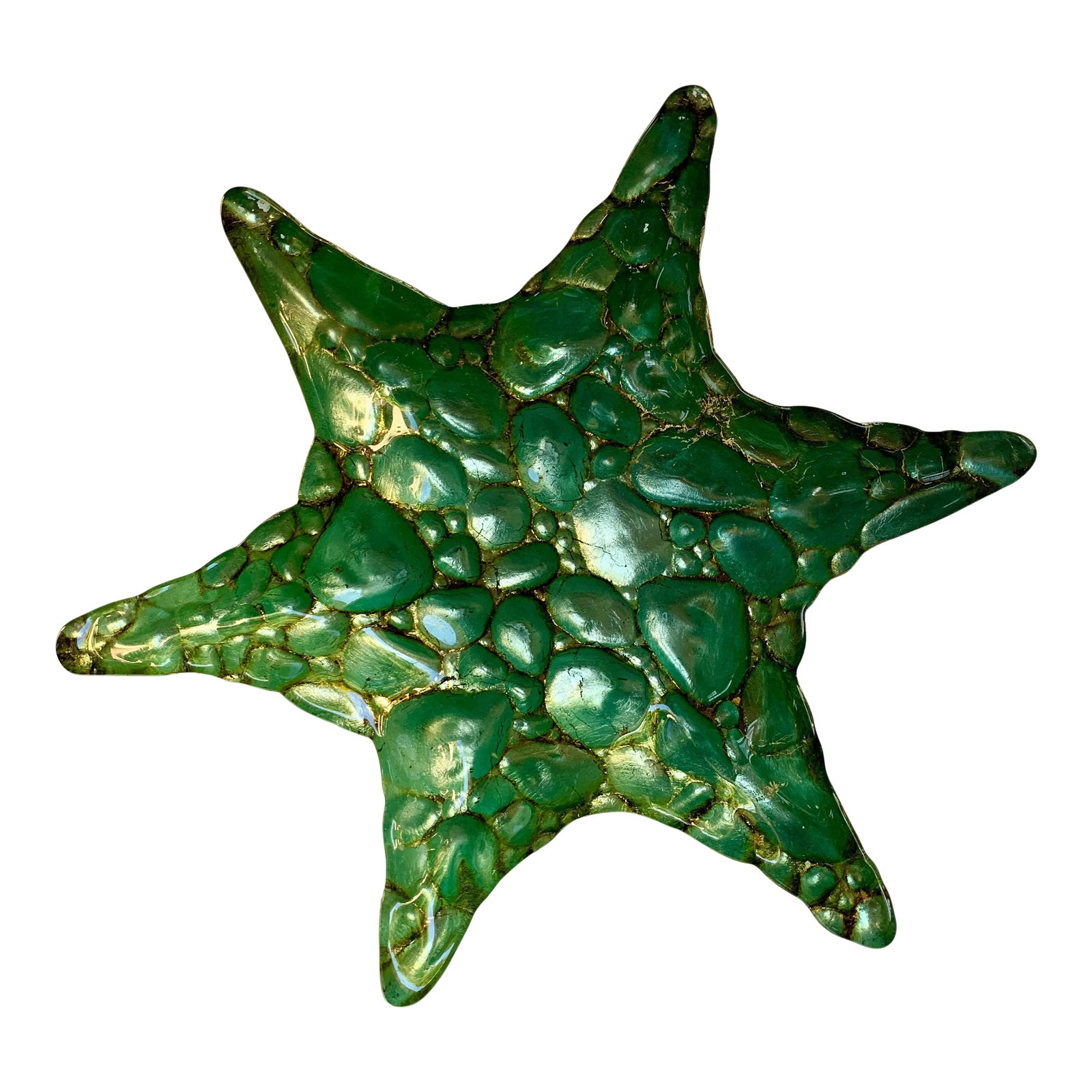 Art Glass Starfish Bowl in Turquoise and Gold Chairish