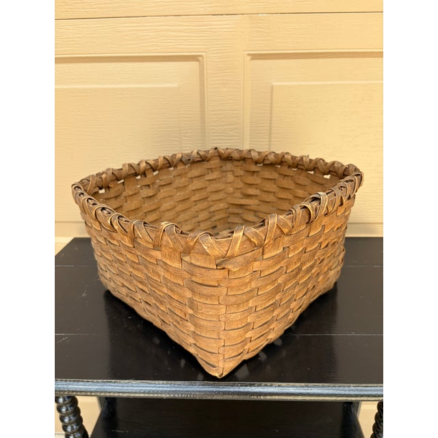 Wood Antique American Splint Oak Square Basket, Late 19th Century For Sale - Image 7 of 12