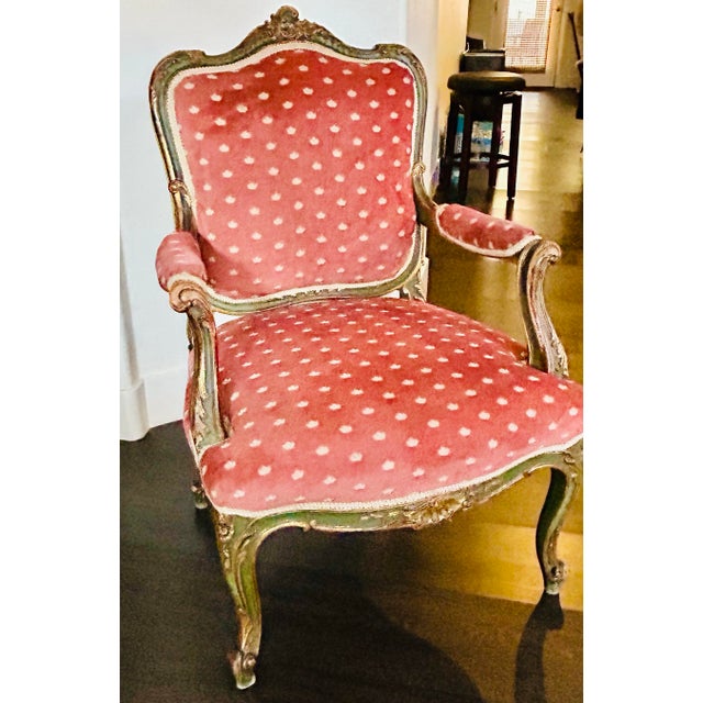 Antique French Louis XV Rococo Gilt Fauteuil – Celadon Salon Armchair For Sale - Image 9 of 12