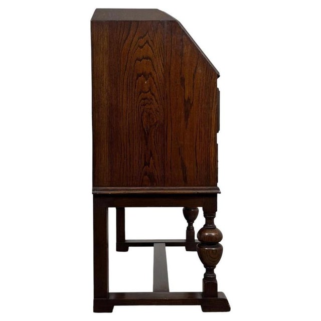 Brown Antique Early 20th Century English Oak Bureau For Sale - Image 8 of 14
