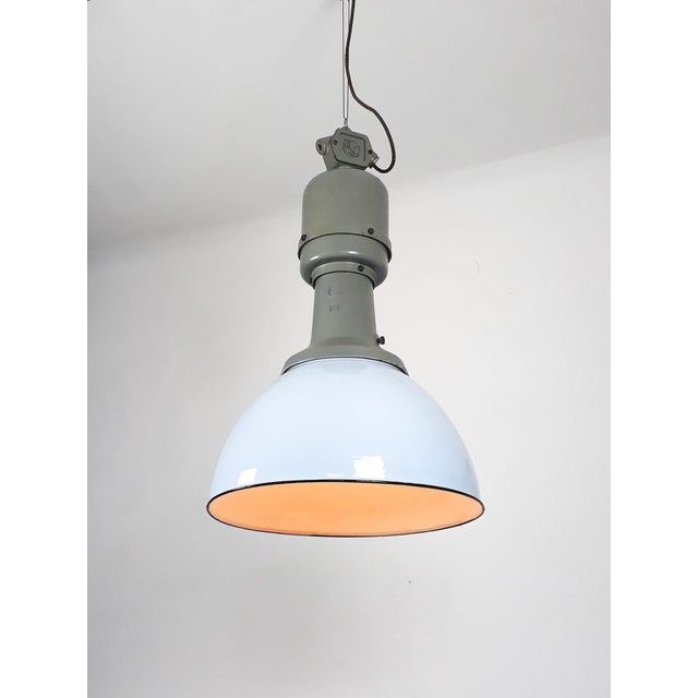 Industrial Blue Enamel Factory Pendant Lamps from ElKo, 1960s, Set of 10 For Sale - Image 3 of 13