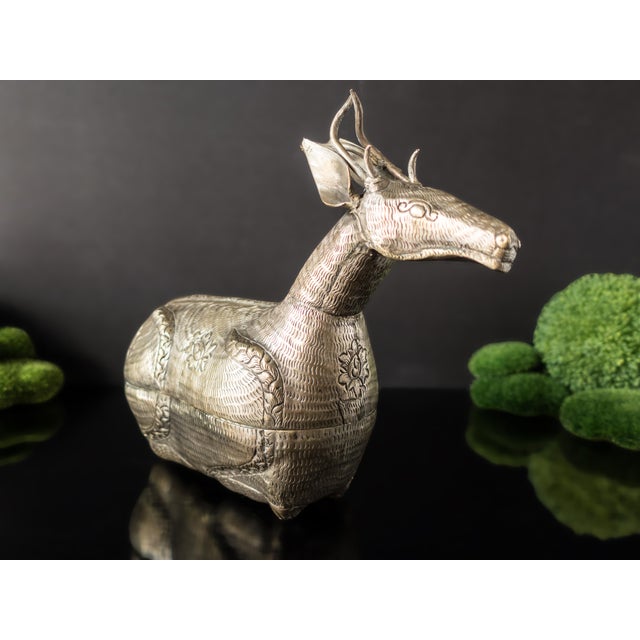 Antique Cambodian Silver Betel Box Khmer Deer Stag Repousse Chairish