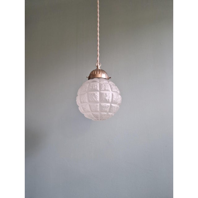 Art Deco Pendant Lights in Pressed Molded Frosted Glass, 1930s, Set of 2 For Sale - Image 13 of 16