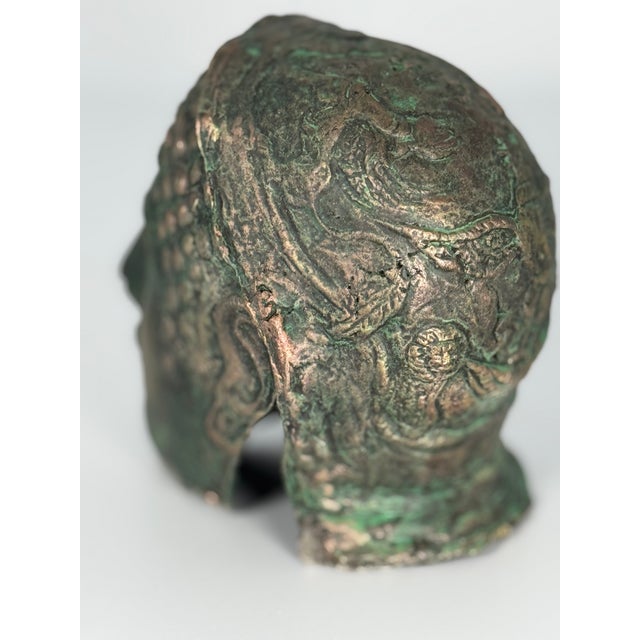 Classical Roman Bronze-Style Fragment Head Sculpture With Verdigris Patina For Sale - Image 3 of 5