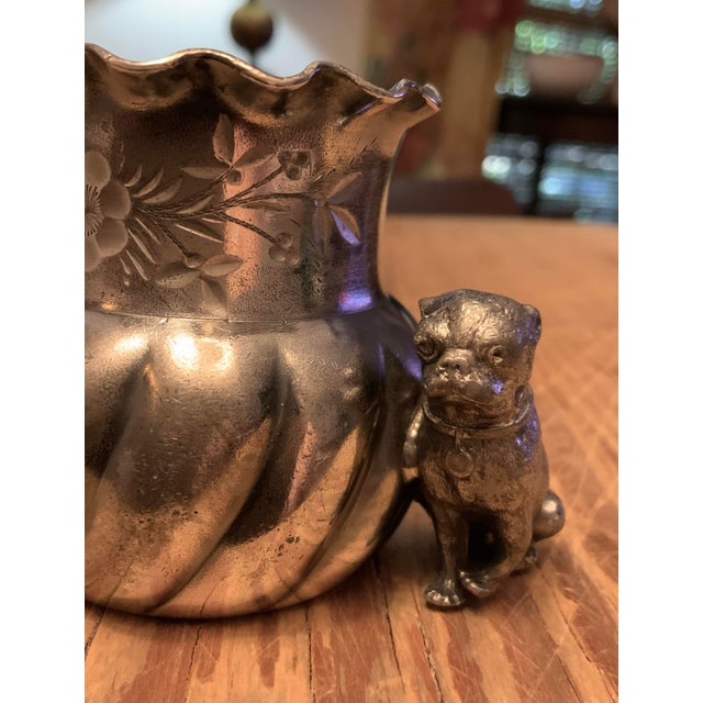 Metal Victorian Silverplate Figural Toothpick Holder or Match Holder With Pug / French Bulldog / Boxer – Rare 19th C. Novelty - See Pics! For Sale - Image 7 of 8