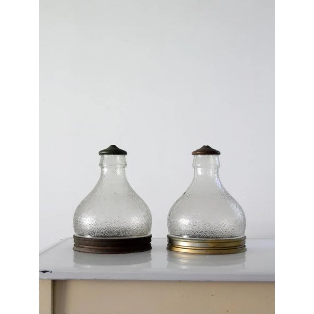 Vintage Industrial Glass Pendant Light Shades - a Pair For Sale - Image 9 of 9