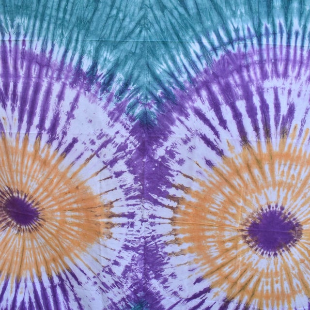 Textile Early 20th Century Yoruba Tie Dyed Orange Teal and Purple Textile 90.5x75 inch For Sale - Image 7 of 7