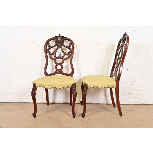 Romweber Antique French Provincial Louis XV Carved Walnut Side Chairs or Dining Chairs, Pair For Sale - Image 10 of 13