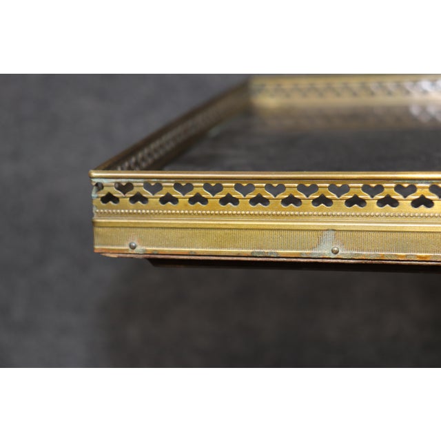 Brown Pair of French Directiore Style Marble Top Pedestal & Brass Mounts End Tables For Sale - Image 8 of 11