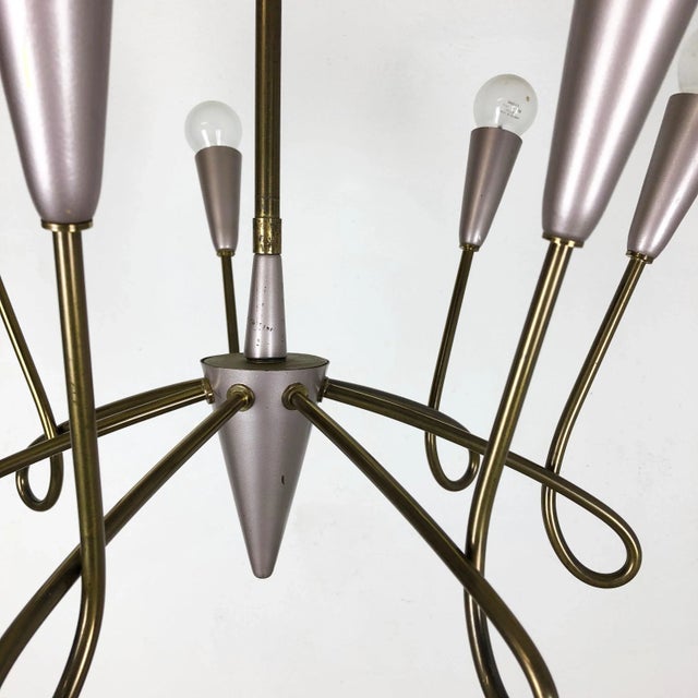 Large Italian Brass Hanging Chandelier Light Sconces in the Style of Stilnovo, 1950s For Sale - Image 14 of 18