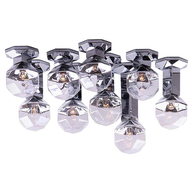 Cubist Chrome Flush Mounts or Sconces by Motoko Ishii for Staff, 1970s, Set of 9 For Sale
