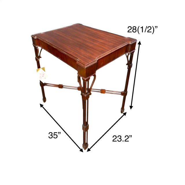 The Drexel Heritage Vintage Chippendale Faux Bamboo Mahogany Tea Table is a stunning piece of antique furniture that...