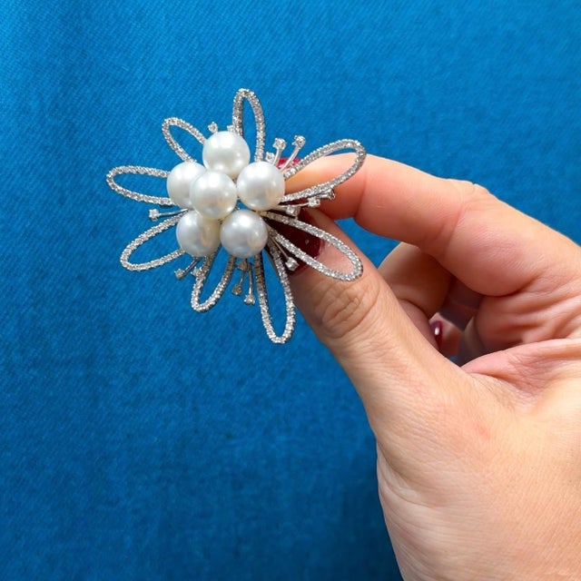 Contemporary 4.25 CT Antique Pearl and Diamond Brooch For Sale - Image 3 of 6