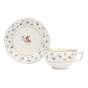 Antique Signed 18th Century Sevres Porcelain Floral Cornflower Cup & Saucer