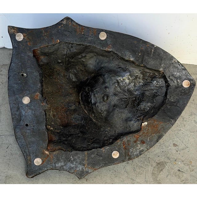 Black Large 19th C. American Cast-Iron Lion Shield Medallion, Architectural Ornament For Sale - Image 8 of 18
