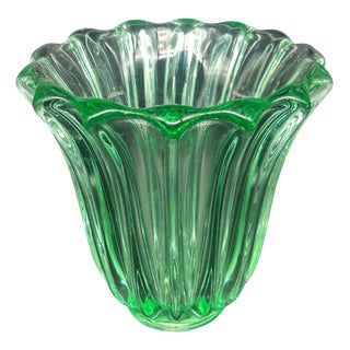 Green Crystal Vase by Pierre Davesn, 1950s For Sale