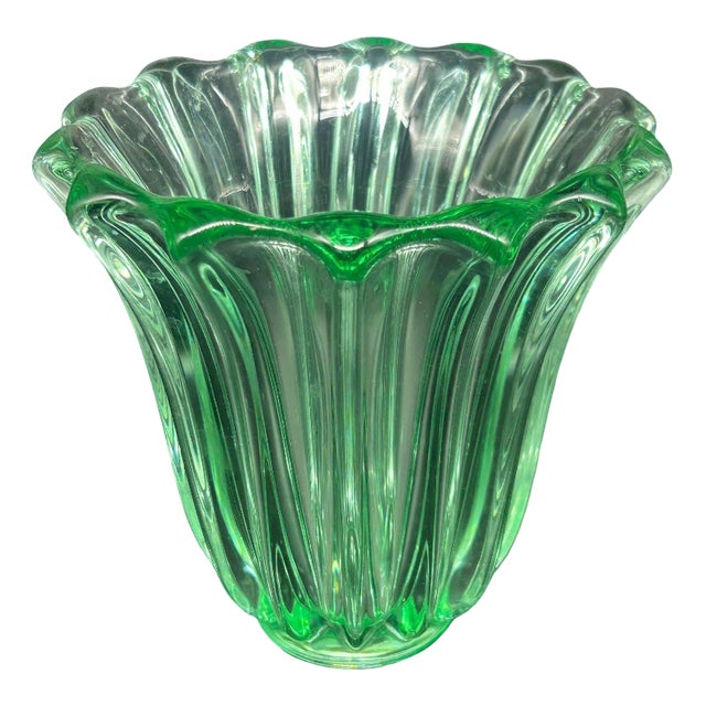 Green Crystal Vase by Pierre Davesn, 1950s For Sale