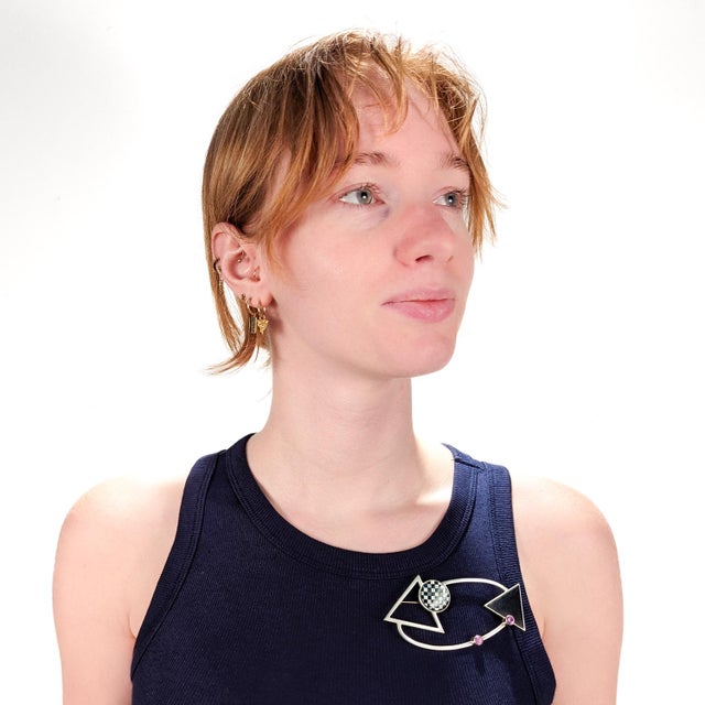 Modern Mardi Jo Cohen 1980's Modernist Sterling Silver & Gemstone Brooch or Pin For Sale - Image 3 of 12