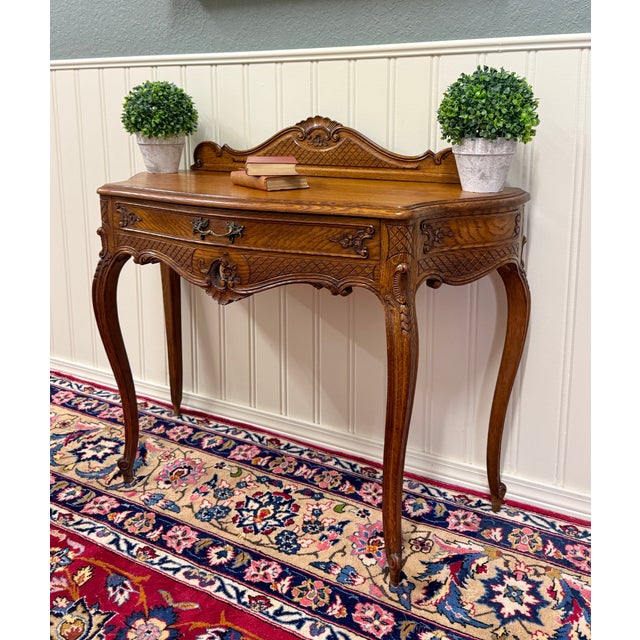 1930s Antique French Oak Louis XV Style Entry Console or Hall Table With Drawer c.1930 For Sale - Image 5 of 18