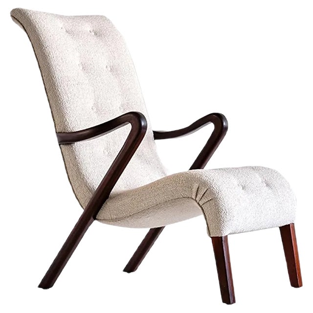Armchair in Bouclé and Mahogany by Axel Larsson, Sweden, 1940s For Sale