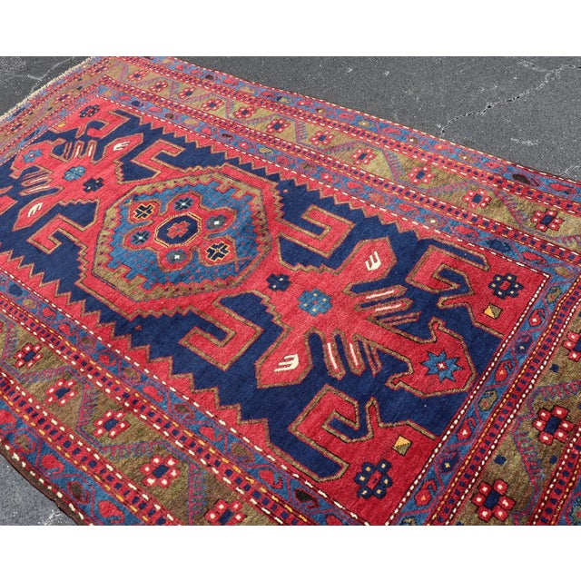 Antique Caucasian Kazak Rug With Bold Geometric Tribal Medallion Design For Sale - Image 4 of 16