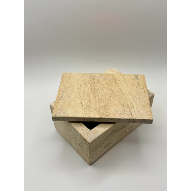 Contemporary Minimalist Solid Travertine Lidded Decorative Box For Sale - Image 3 of 5