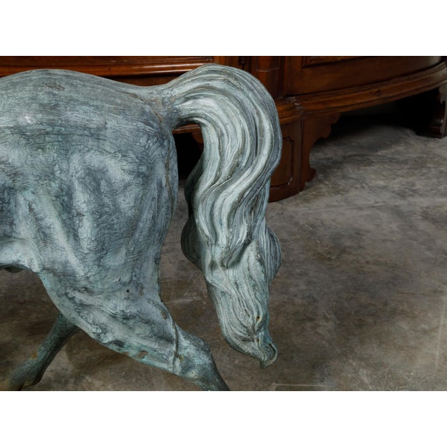 Metal French Midcentury Bronze Horse Statue with Raised Hoof and Patina For Sale - Image 7 of 12