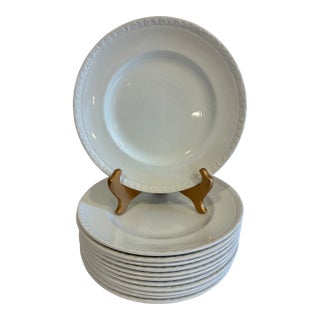 Vintage Wedgwood Embossed White English Dinner Plates, Set of 12 For Sale