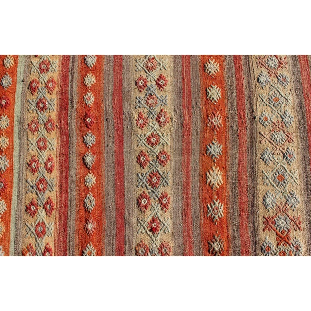 Colorful Vintage Turkish Kilim Runner With Stripes and Geometric Embroideries For Sale - Image 9 of 12