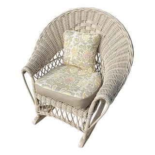 1940s Bar Harbor Wicker Child's Chair W/Leather Seat For Sale