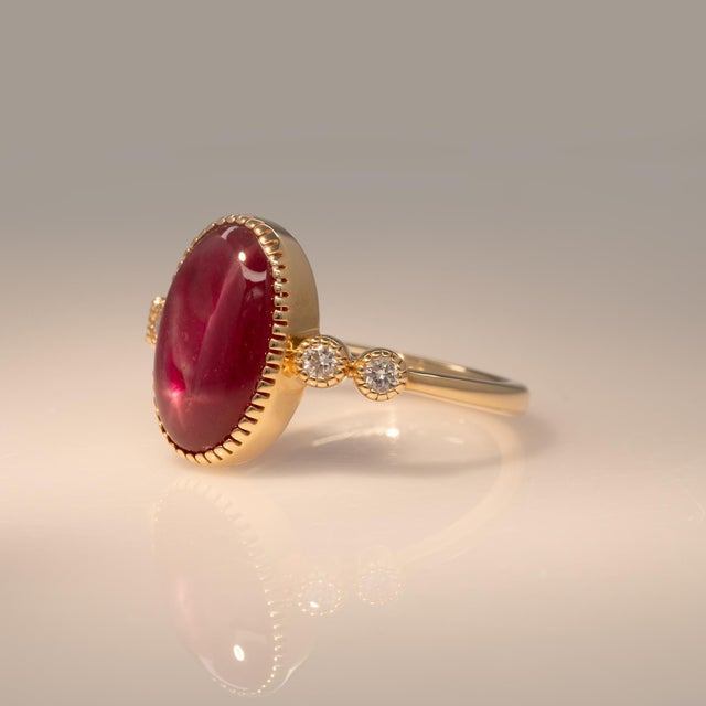 3.5Ct Star Ruby Ring With Earth Mined Diamonds Accents: Solid 14k Gold, Size 6.75 For Sale In Columbus - Image 6 of 8