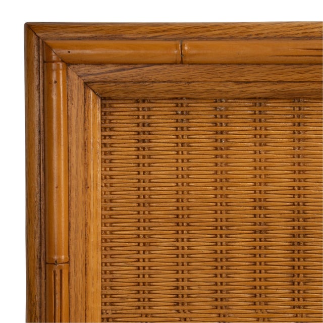 Boho Chic Pair Vintage Twin Rattan Headboards W/ Bamboo Style Wood Trim 40" - Combine for King For Sale - Image 3 of 13
