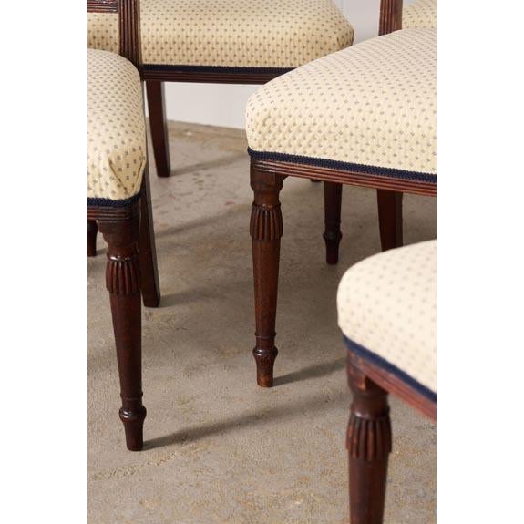 Mid 19th Century Set of 6 | English Victorian Mahogany Dining Chairs With Newly Upholstered Tiny Blue Dot Fabric For Sale - Image 5 of 8