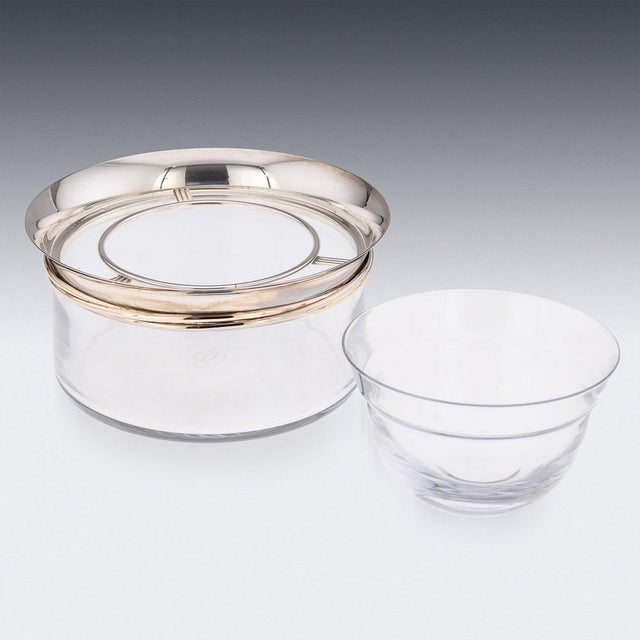 Silver Silver & Glass Caviar Bowl & Serving Spoon Set from Cartier, 1990s, Set of 3 For Sale - Image 8 of 18