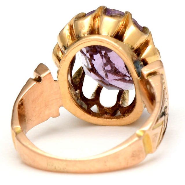 Victorian Mid 19th Century 14kr Victorian Inlaid Amethyst & Diamond Ring, Size 2 3/4 For Sale - Image 3 of 5