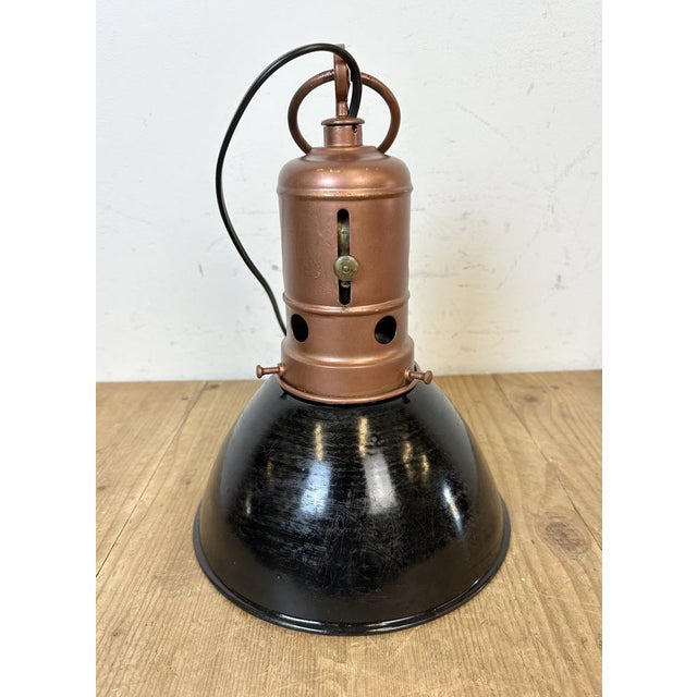 Industrial Italian Black Enamel Factory Lamp with Iron Top, 1950s For Sale - Image 10 of 18