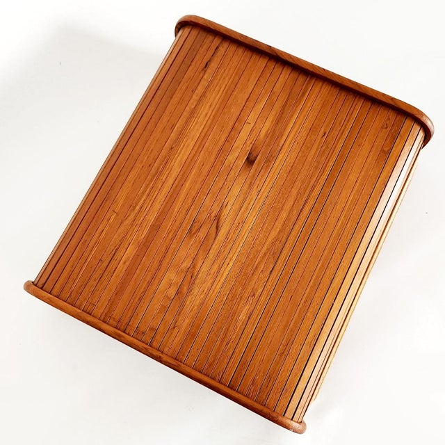1970s Mid 20th Century Teak Wood Tambour Desk Top Organizer Box For Sale - Image 5 of 12