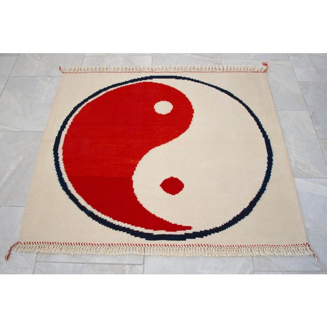 2020s Modern Turkish Kilim, Unique Yin Yang Design Rug, Zen Home Decor - 3'9" X 3'3" For Sale - Image 5 of 15