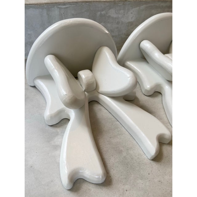 Shabby Chic 1980’s Pair Painted Wooden Bow Shelves For Sale - Image 3 of 11