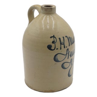 p.h. Mueller Blue Stoneware Crock Jug For Sale