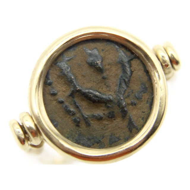 Vintage 14k Gold Ancient Coin Flip Ring, Size 6.5 For Sale